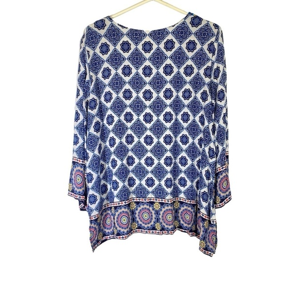 Ruby Rd. women's plus size 1X Riviera boho medallion blue white pullover top - Picture 4 of 7